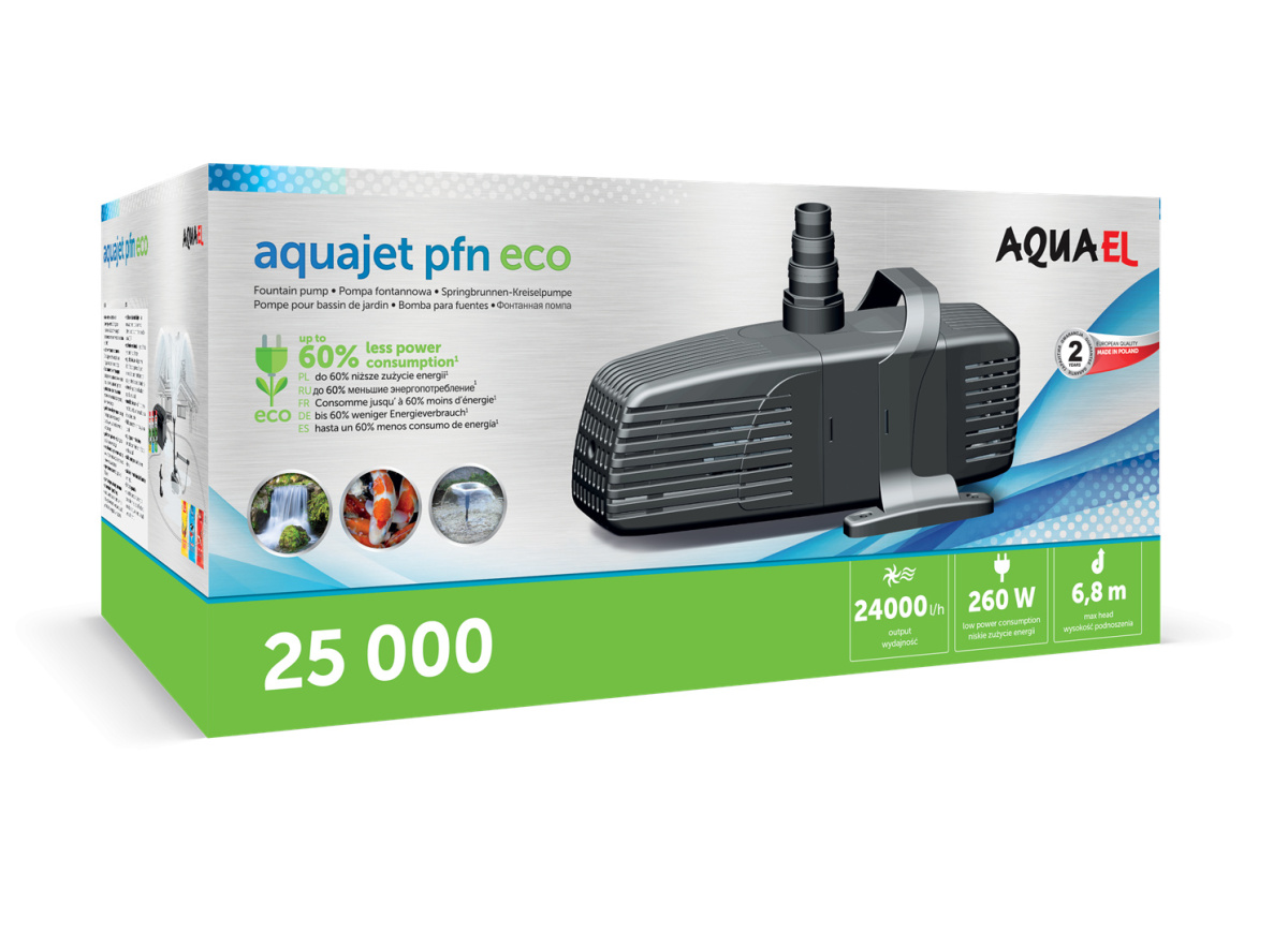 Aquael Teichpumpe AQUAJET PFN ECO – Energiesparende Springbrunnenpumpe Für Teiche, Mit 6000 L/h, Schwarz, Für Fontänen Und Filter